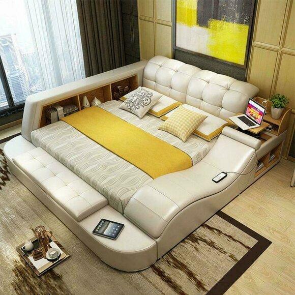 Chesterfield design modern style leather double bed made of real wooden