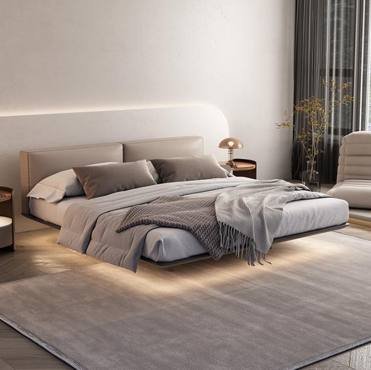 Light gray bedroom bed double beds luxury beds wooden frame