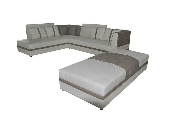 Corner leather modern XXL couch living area leather sofa L-shape A1128II + stool