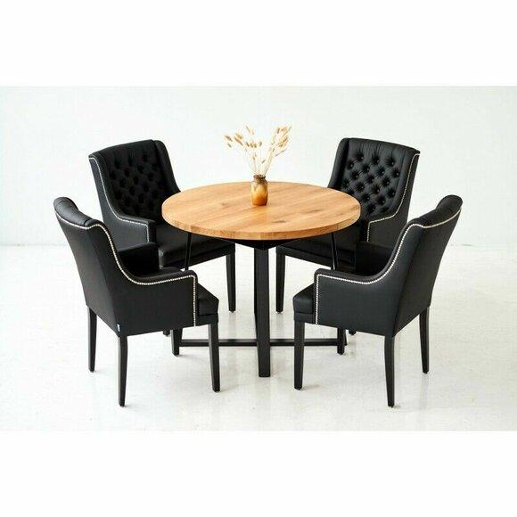 Dining set table + 4 chesterfield chairs chair wood seat upholstery set Lehn
