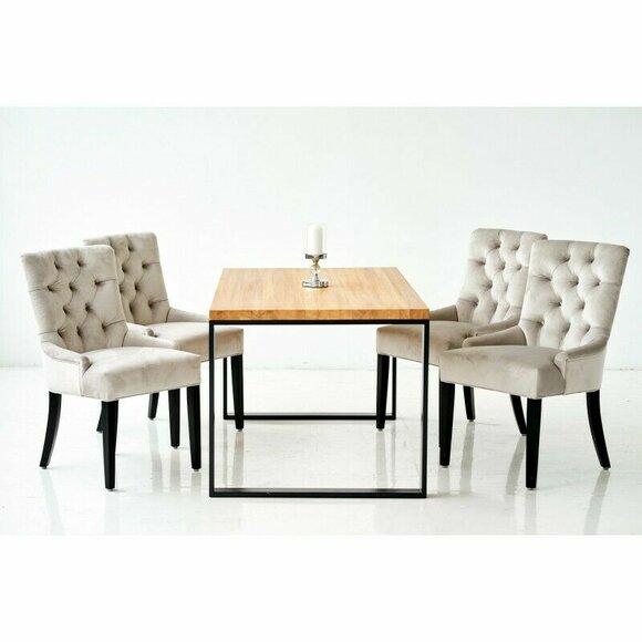 Table + 6x Chesterfield Chairs Group Chair Set Upholstery Lehn Wood Dining Room