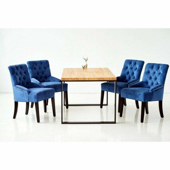Table + 6x Chesterfield Chair Group Set Upholstery Lehn Wood Dining Chairs
