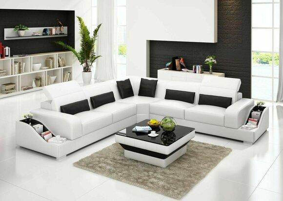 Corner Sofa Leather Sofa Couch Upholstery Corner Seat Living Room Set L Shape White