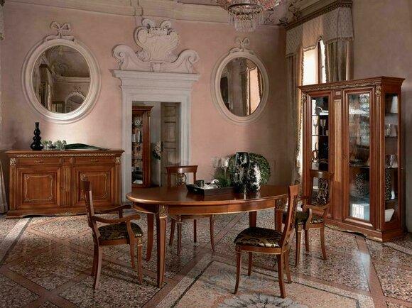 Dining Room Complete Set Table Sideboard 4x Chair Set Glass Cabinet 7pcs. Real wood