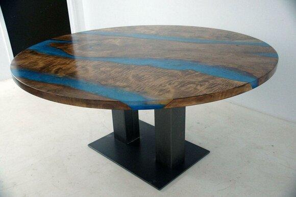 Round Dining Table River Table Real Wood River Table 150cm Tables Epoxy New