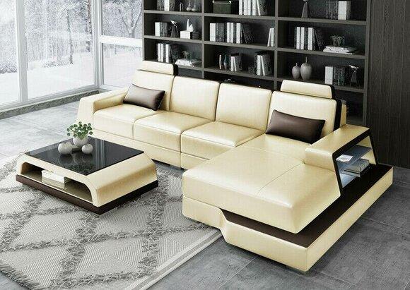 Corner Sofa Living Landscape L Shape Upholstery Couch Leather Sofa Beige Sofas Set