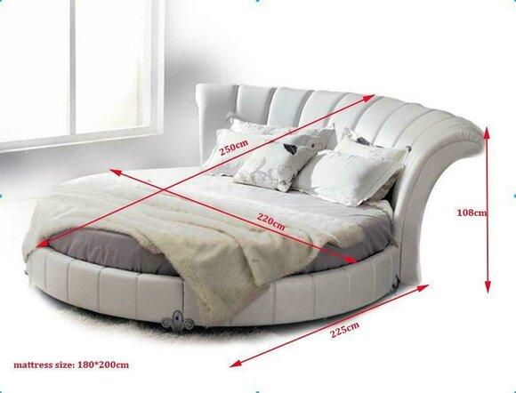 Modern style massive round marriage double bed leather upholstered made of real wooden frame