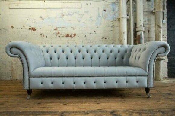 Chesterfield 3 Seater Couch Seat Textile Fabric Leather Couches Sofas Upholstery