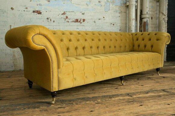 Designer Chesterfield Sofa Set Sofa Couch Upholstery Set in Velvet 4pcs. seater