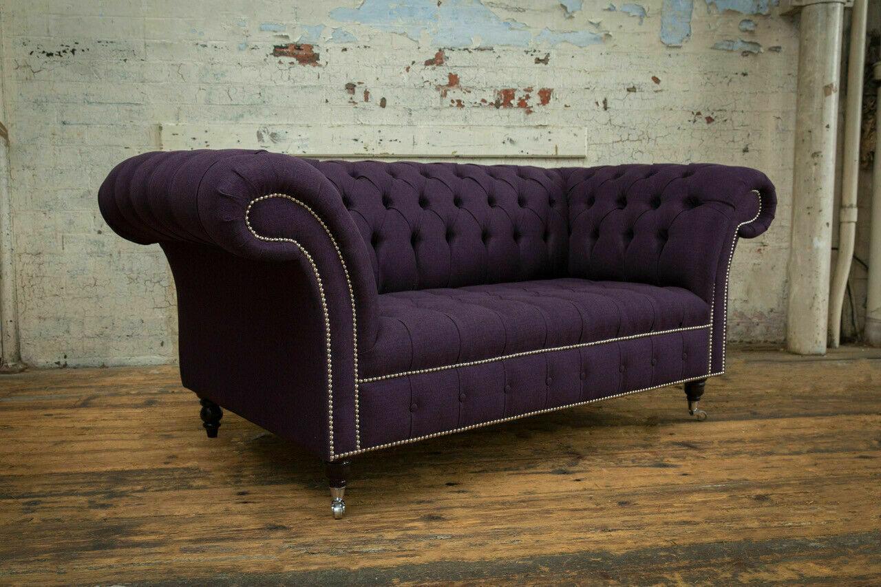 Classic Chesterfield Couch 3 Seater Sofa Couch Velvet Leather Purple Design Upholstery