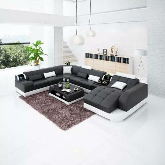 Upholstered Corner Leather Sofa Living Room Sofa Corner Set Sofa with Coffee Table