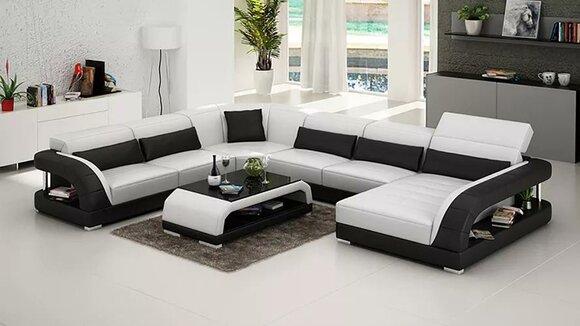 Design Corner Sofa Living Room Furniture Modern Corner Couch Leather Upholstery Couch Sofa + Table