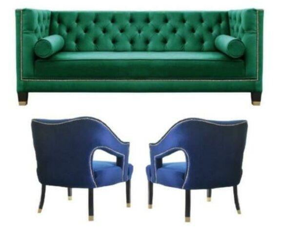 Green Sofa Set 3 Piece Set Couch Sets Seat Upholstery Chesterfield Set Velvet