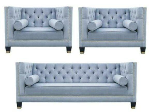 Blue Sofa Set Chesterfield Armchair Creative Furniture Textile Fabric Living Room New