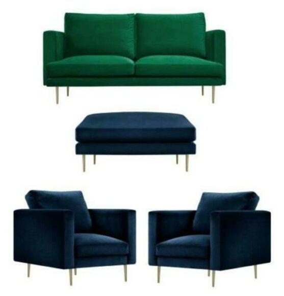 Sofa Set Green Stool Armchair Living Room Group Furniture Textile Fabric Sofas New