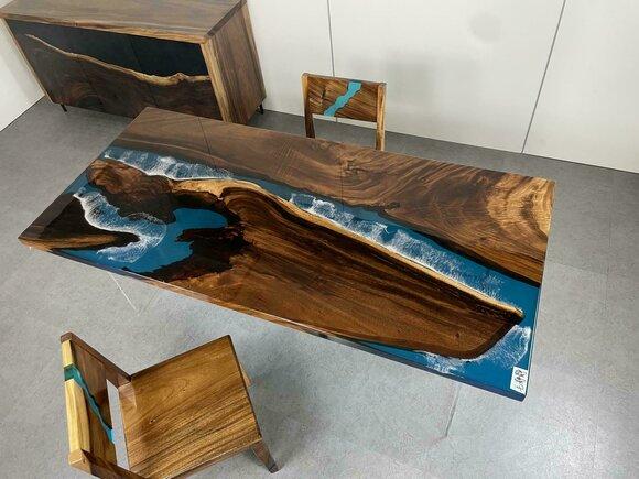 Dining Table River Table Wooden River Table 180x90 Solid Tables Epoxy New