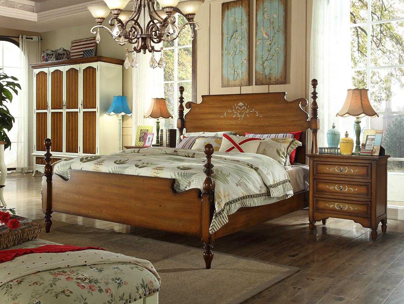 Bedroom Design 3pcs Bed 2x Nightstand American Luxury Bed Set Furniture