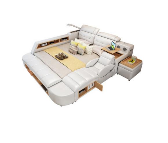 Double Luxury Design Leather Bed Upholstery Beds USB Hotel Multifunction