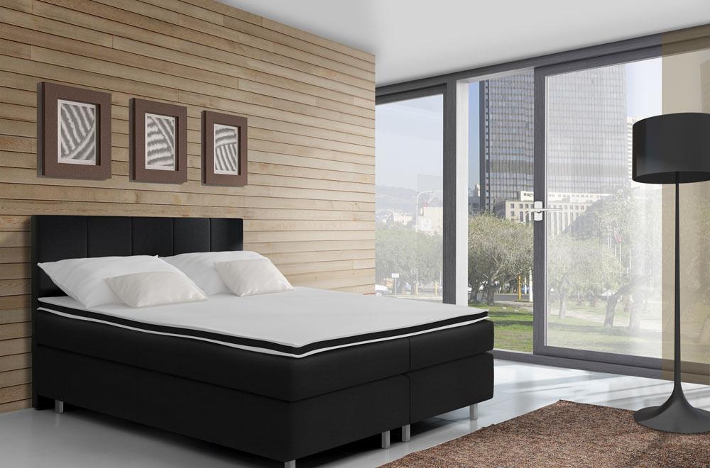 Boxspring Double Bed Upholstery Faux Leather Designer Hotel Double Luxury Black
