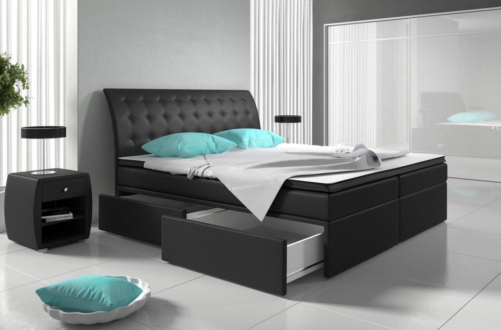 Boxspring Bed Upholstery Imitation Leather Designer Hotel Double Bed Luxury Design Black New
