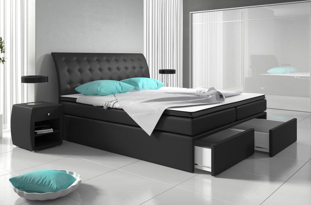 Boxspring Bed Upholstery Faux Leather Designer Hotel Furniture Double Bed Luxury Black
