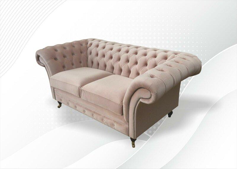 Chesterfield 2 Seater Light Pink Fabric Textile Living Room Sofa New Creative Modern