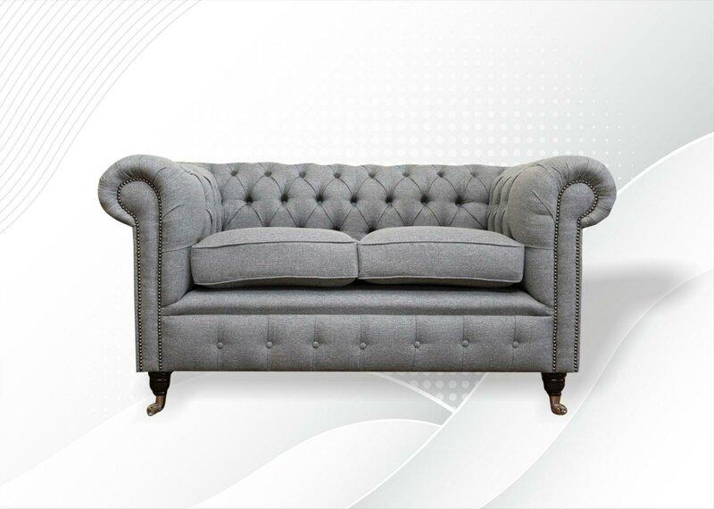 Chesterfield 2 Seater Light Gray Fabric Living Room Design Upholstery Sofa Sofas Textile