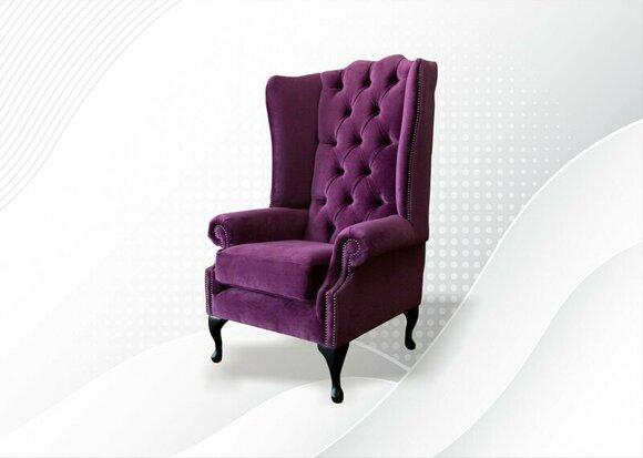 Armchair purple Chesterfield fabric living room design upholstery new textile luxury