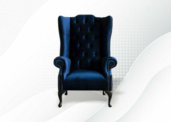 Armchair Blue wing chair Chesterfield textile fabric Creative furniture living room