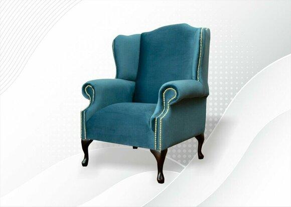 Chesterfield armchair light blue textile fabric wing chair furniture living room modern