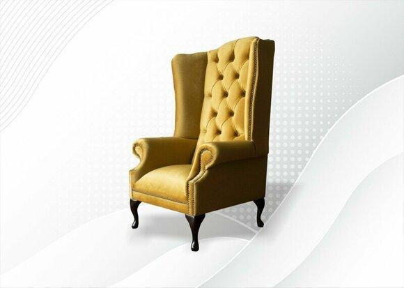 Chesterfield Armchair Textile Fabric Yellow Wing Chair Furniture Living Room Modern Luxury