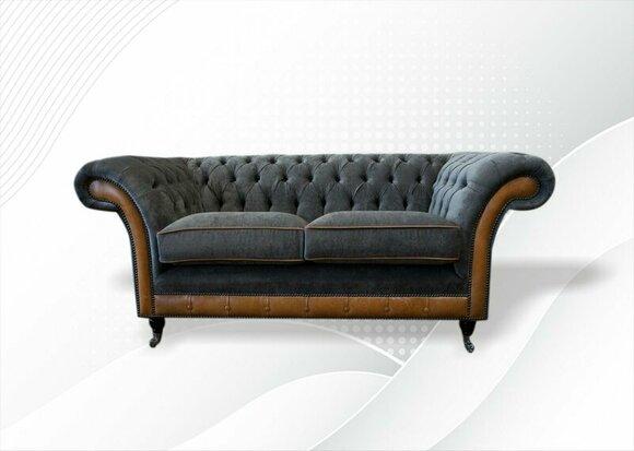 Chesterfield 2 Seater Textile Gray Fabric Living Room Sofa Luxury Furniture Modern New