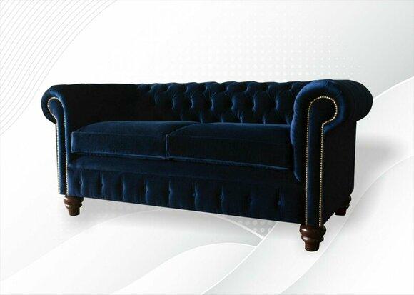 Chesterfield Blue Living Room Modern Design Couches Sofa New Velvet Fabric Furniture