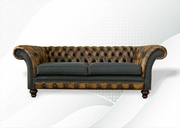 Chesterfield 3 Seater Brown Leather Fabric Living Room Modern Luxury Furniture Sofa New