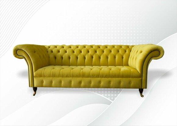 Chesterfield 3 Seater Sofa Yellow Three Seater Textile Living Room Fabric Luxury Modern