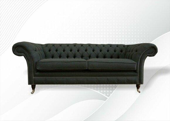 Chesterfield 3 Seat Textile Fabric Three Seater Gray Living Room Design Sofa Couches