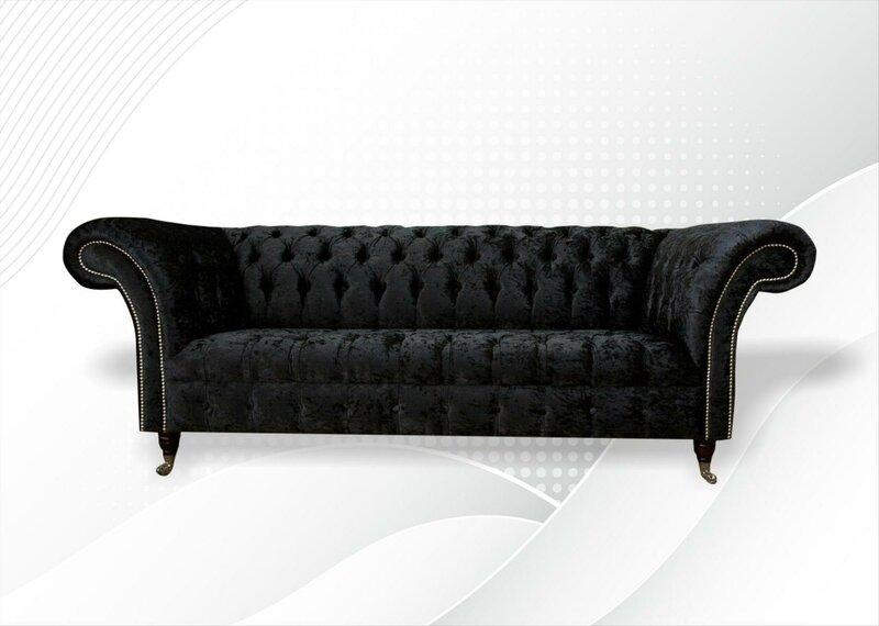 Chesterfield 3 Seater Black Fabric Living Room Design Couches Sofa Sofas Textile