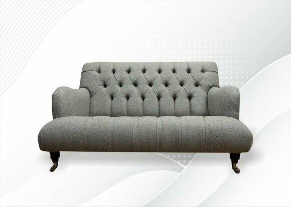 Chesterfield 2 Seater Fabric Gray Textile Luxury Living Room Modern Design Sofa New