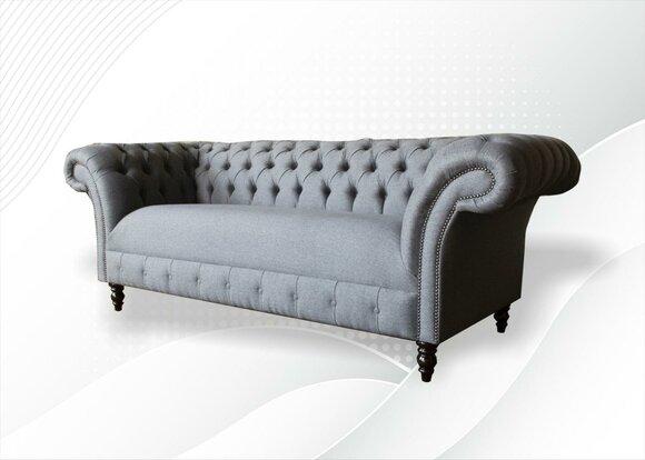 xxl Big Sofa 3 Seater Couch Chesterfield Upholstery Seat Set Fabric Textile Grey