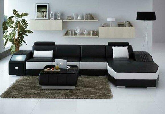 Living area upholstered corner corner sofa couch set landscape leather New 2724B