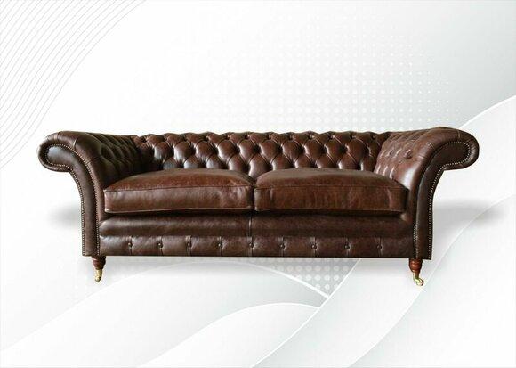 Chesterfield 3 seater living room modern design couches sofa leather brown luxury