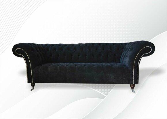 Chesterfield 3 Seater Sofa Black Fabric Living Room Couches Upholstery Sofas Textile