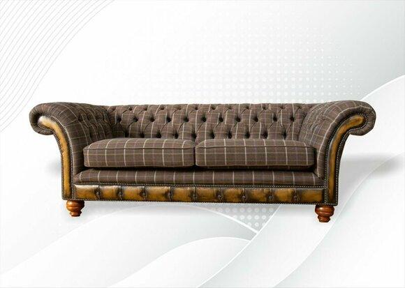 Chesterfield 3 Seater Brown Classic Textile Three Seater Leather Couch Design Furniture