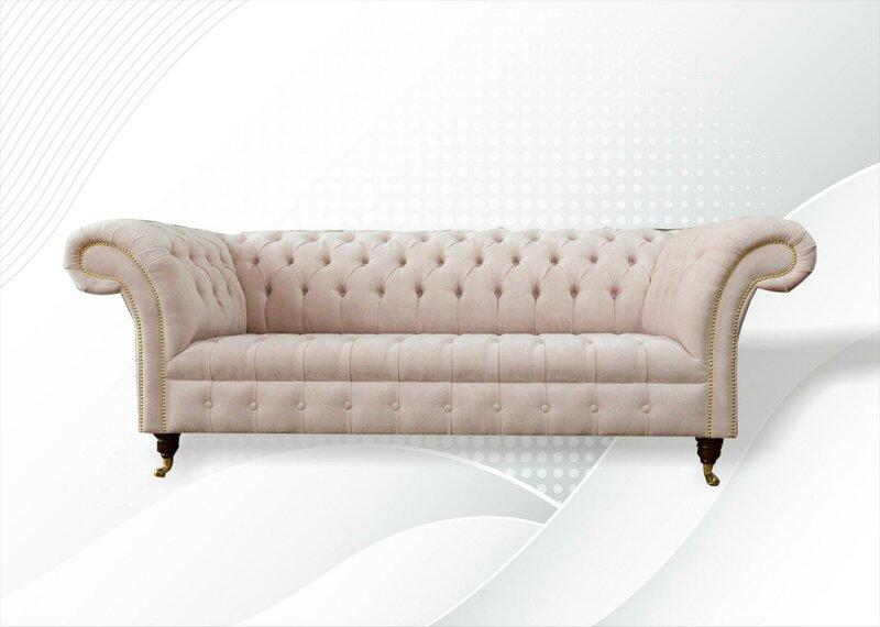 Chesterfield 3 seater pink fabric living room design couches sofa sofas textile new