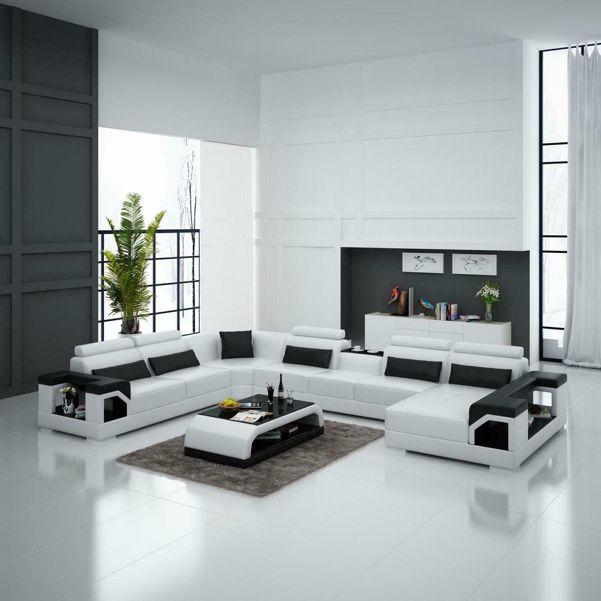 Corner set leather sofa USB LED luxury living area sofa couch upholstery corner sofa