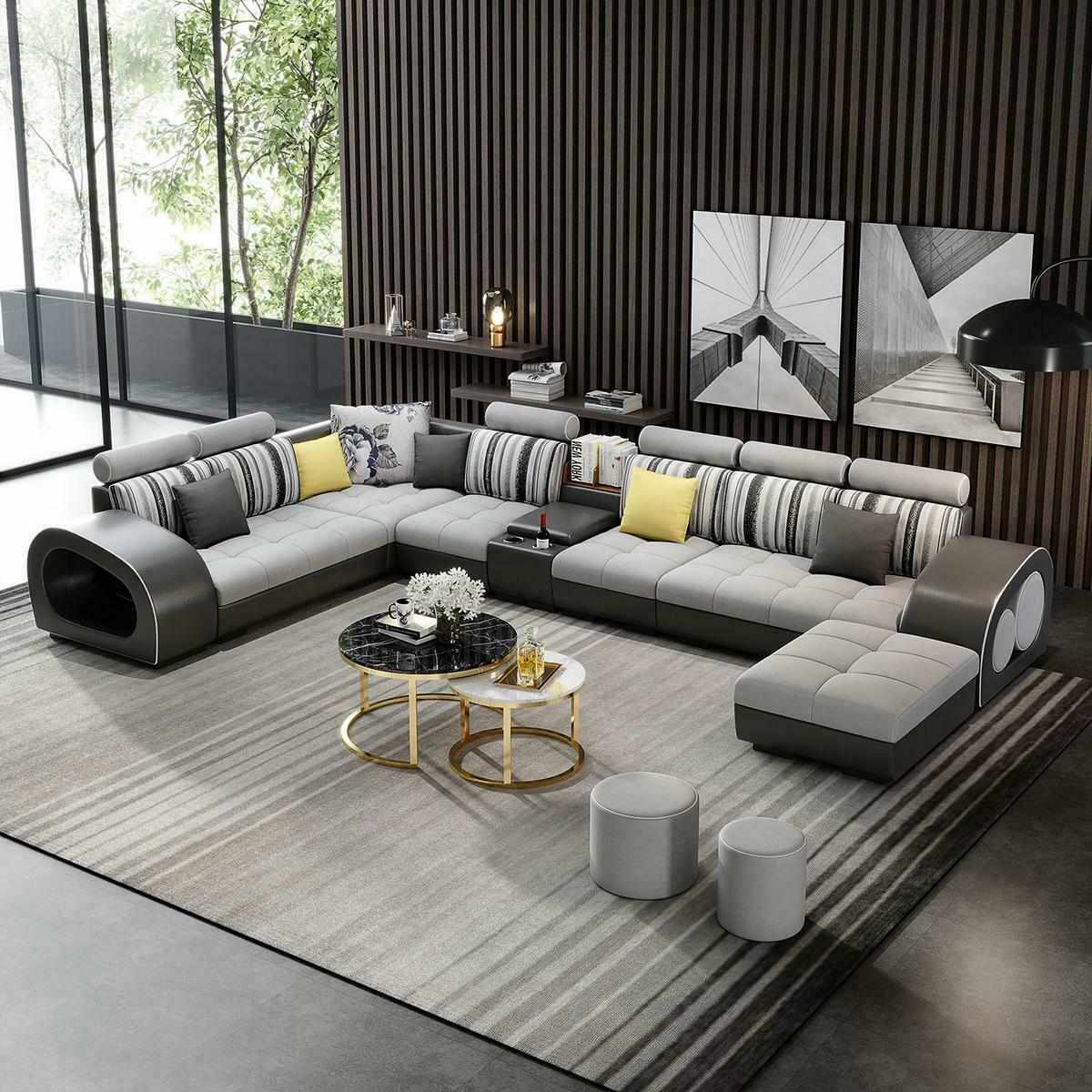Leather sofa sofa with USB couch designer sofa U-shape corner set upholstered corner big new