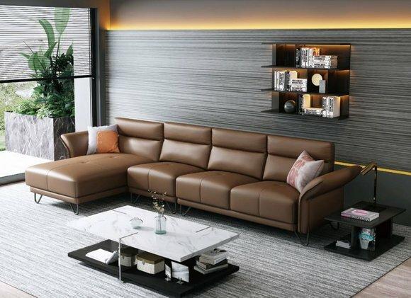 Modern Living Landscape Corner Sofa Couch Upholstery Leather Seat Corner Set Brown New