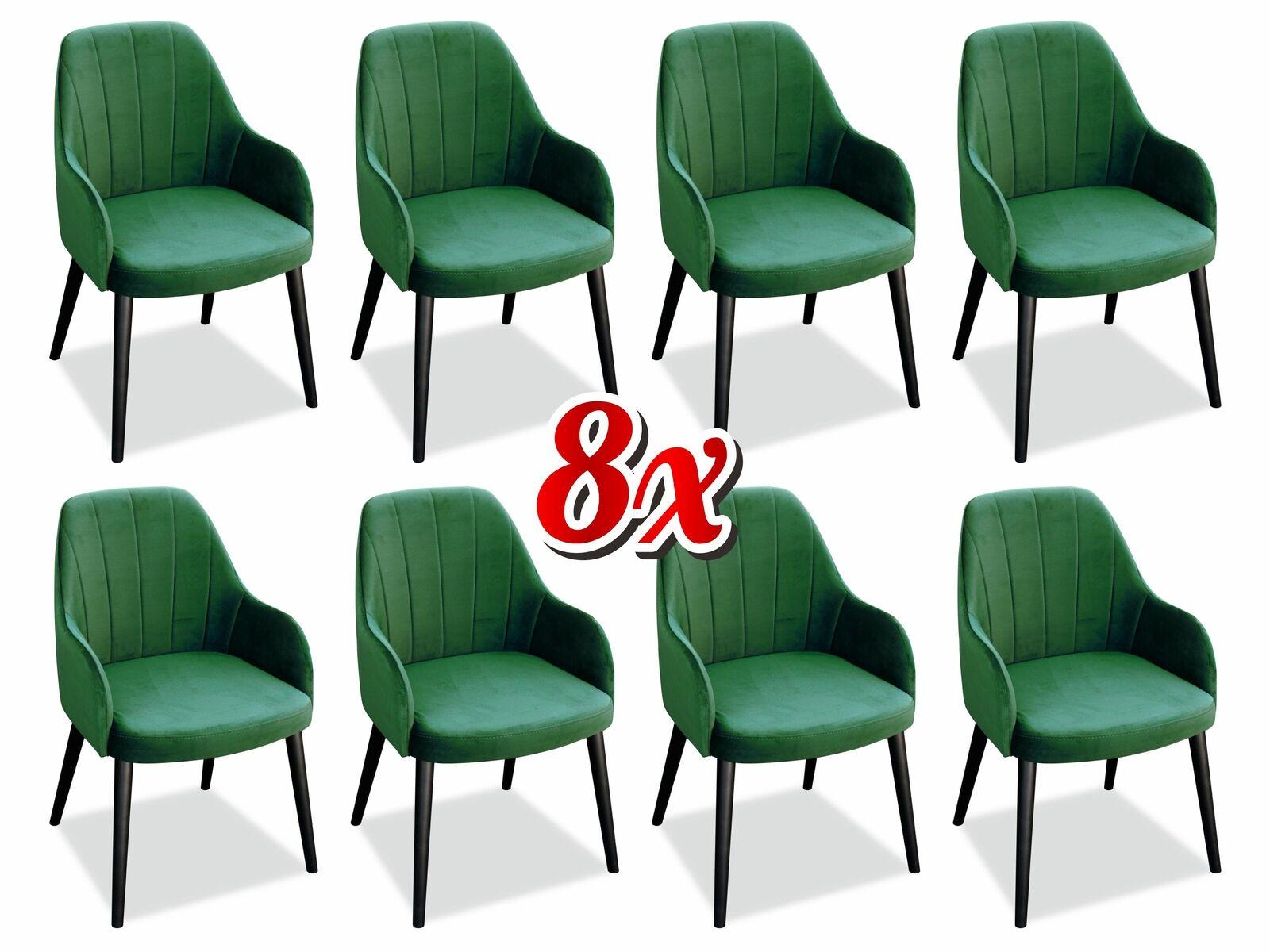 Dining Chairs Fabric Set 8x Armchair Chair Designer Wood Textile Upholstery Chairs