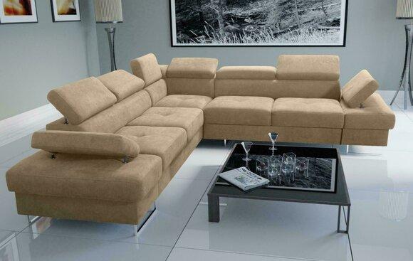 Sofa Couch Upholstery L Shape Living Room Design Corner Textile Leather New Beige Luxury