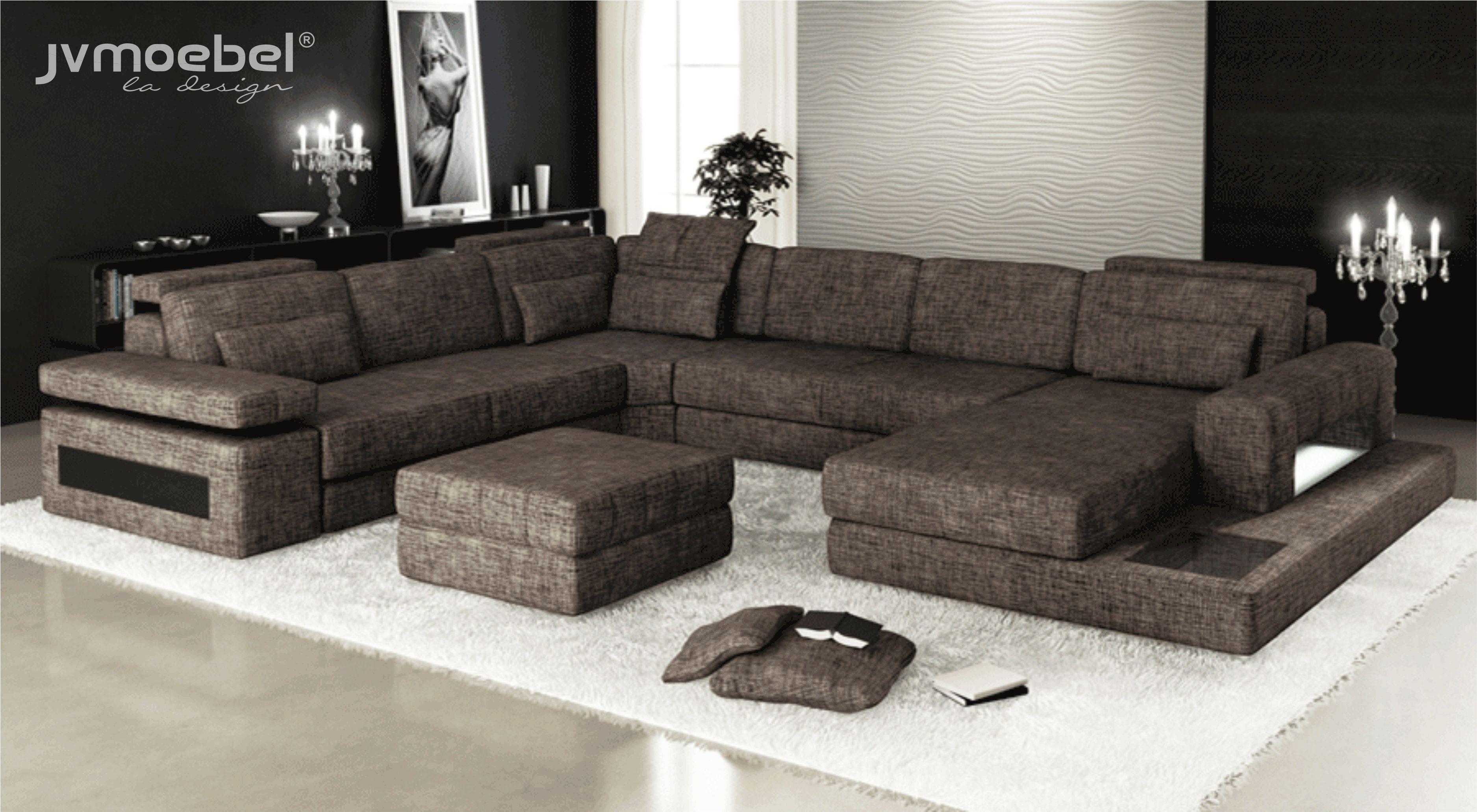 Corner Sofa Fabric U-Form Couch Design Upholstery Textile Corner Living Area Bed Function